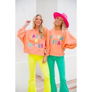 Judith March “MAMACITA PULLOVER” sweatshirt Orange Multicolor NWT Women’s  S